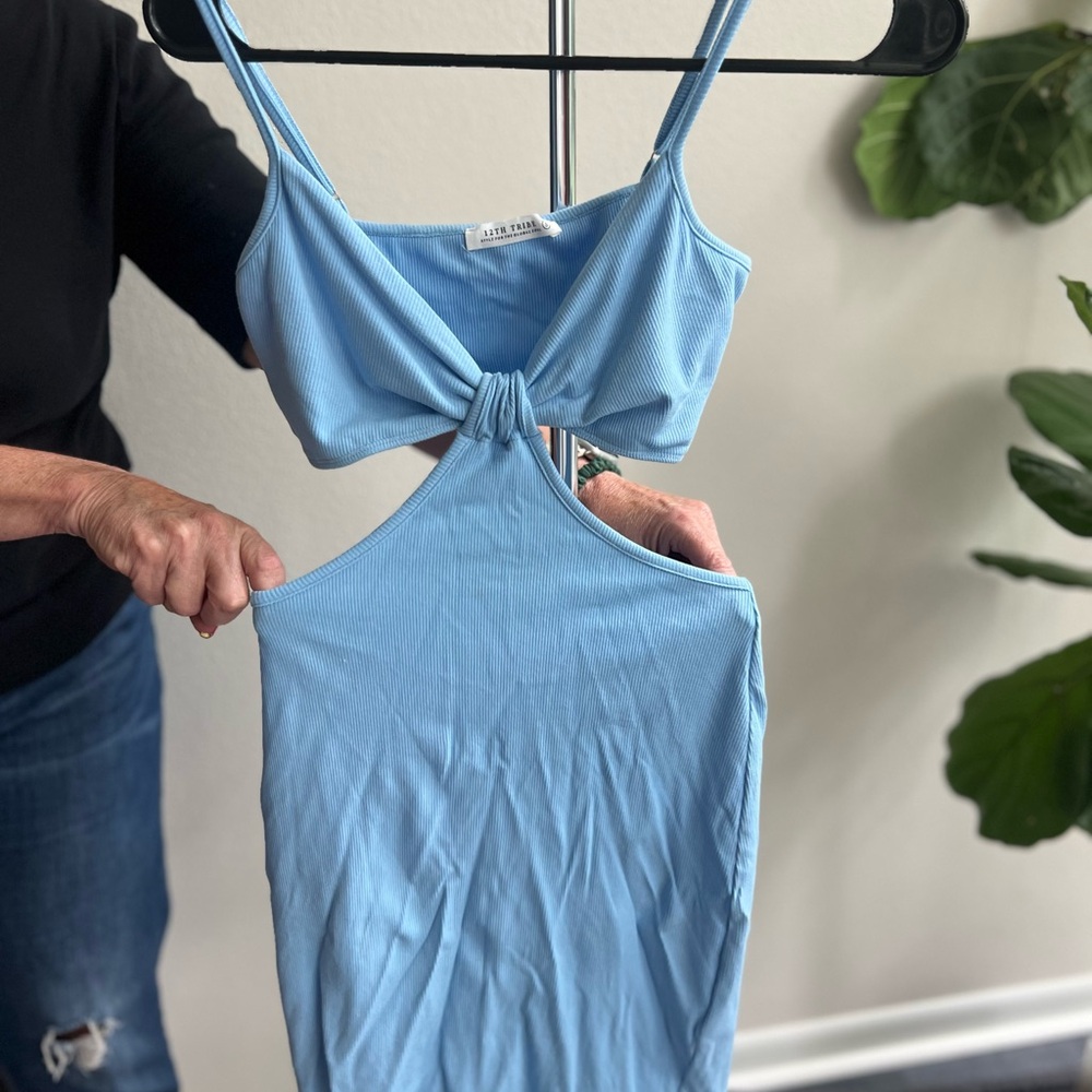 12th Tribe Light Blue Knotted Top